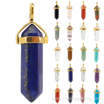 Agate Quartz Pencil Point Charm Pendant With Silver Gold Cap